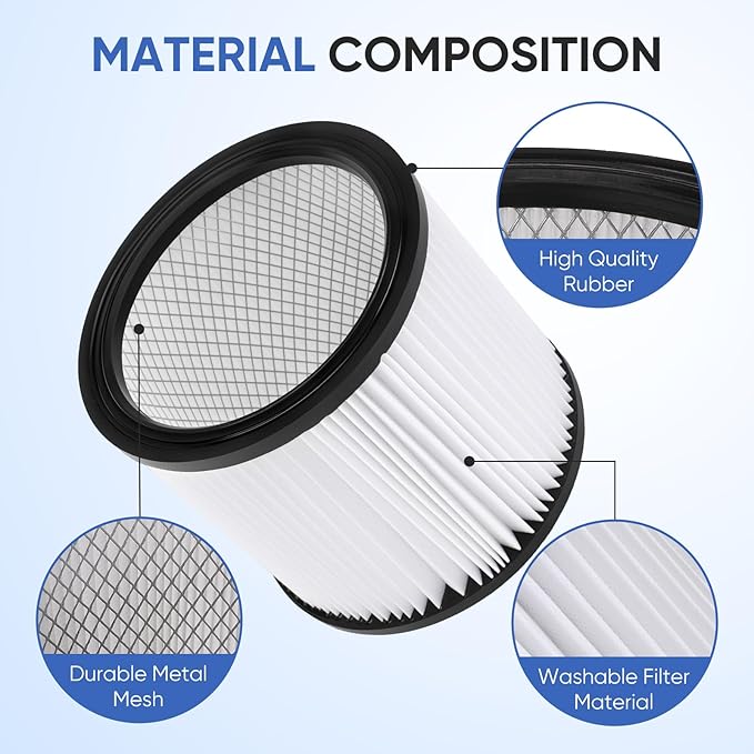 90304 Replacement Cartridge Filter Compatible with Shop Vac Filter 90304 90350 90333 90585,Fits Most 5 Gallon and Above Wet/Dry Vacuum Cleaners(2+2+4+1)