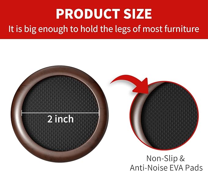 Ezprotekt 2 inch Non Slip Wood Furniture Pads for Hardwood Floors, 16 Pcs Round Anti Slip Furniture Coaster Cups Floor Protectors with Anti-Slide EVA for Chair Sofa Table Bed Couch (Dark Brown)