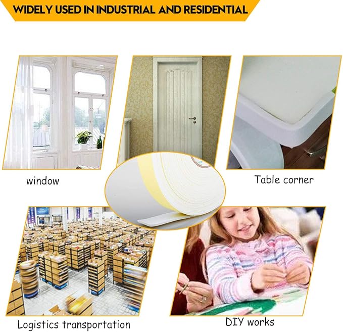 Foam Strips with Adhesive, High Density Insulation Tape, Weather Stripping for Plumbing, Cooling, Pipes, Sealing, Air Conditioning, HVAC, Sliding Door, Craft Tape (White, 66Ft x 1/8” x 1”)