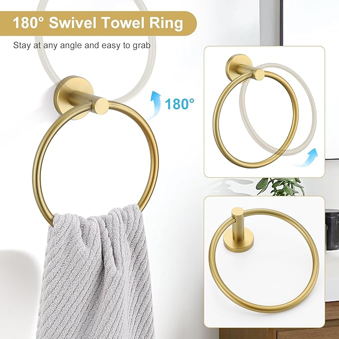 TQKAG 5 Piece Bathroom Accessories Set Brushed Gold Bathroom Hardware Set 23.6 Inch Bath Towel Bar Set SUS304 Stainless Steel Towel Rack Set