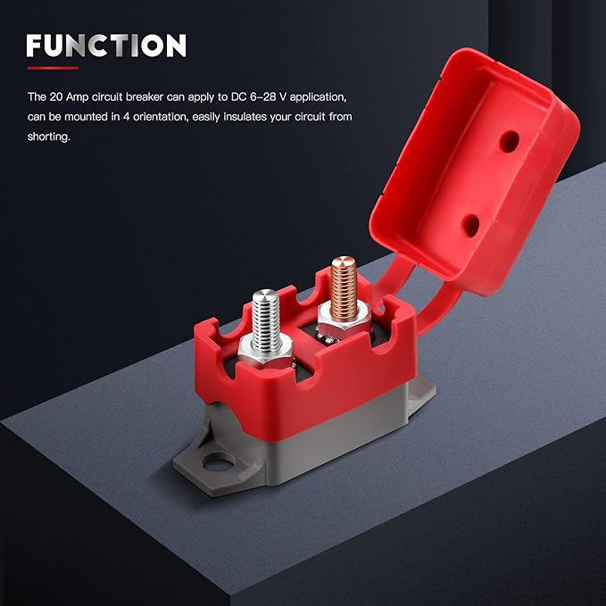 4 Pieces DC 12V - 24V Automatic Reset Circuit Breaker Circuit Breaker with Cover Stud Bolt for Automotive and More (20 Amp)