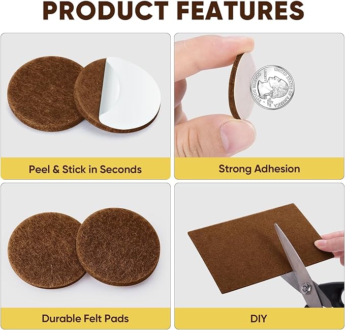 BALEINE 141PCS Felt Furniture Pads, Multi-Size Felt Pads for Chair Legs, Tables, Beds, Scratch-Reducing Floor Protectors for Hardwood Floors, Tile, Vinyl, and Laminate (141PCS, Beige+Brown)