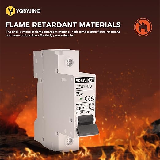 DC Circuit Breaker 25 Amp Solar Panel Disconnect Switch 12V-500V 1 Pole Miniature Solar Circuit Breaker for Outdoor PV Homes Battery, AC 110V DIN Rail MCB