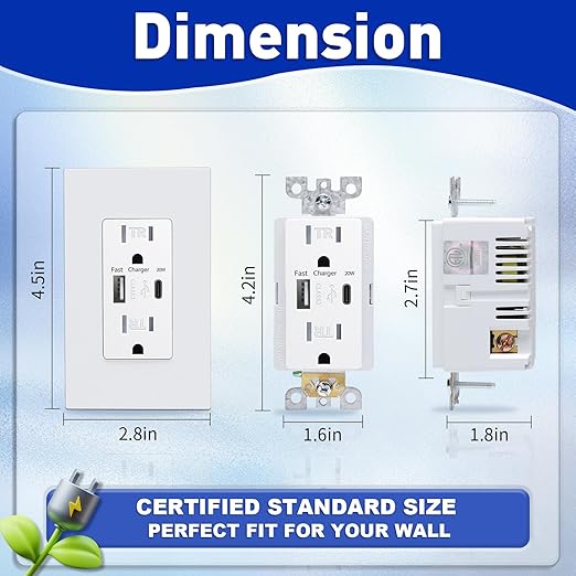 USB Wall Outlet, Charger Outlets Receptacles with 4.2A USB C Ports, 15 Amp Duplex Tamper Resistant Receptacle Plug with USB Electrical Outlet, Wall Plate Included, ETL Listed,White, 1 Pack