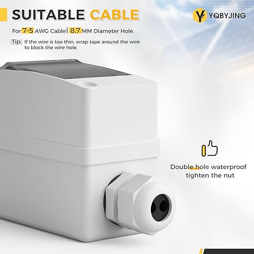 DC Solar Panel Disconnect Switch 20 Amp AC Miniature Circuit Breaker Box 500V 2 Poles with IP65 Waterproof UV-Proof Box for Outdoor Solar PV Homes Battery