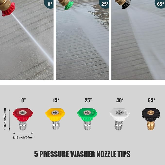 Pressure Washer Short Gun, Foam Cannon with 1/4 Inch Quick Connector, Power Washer with 5 Pressure Washer Nozzle Tips, M22-14 mm Inlet Connector