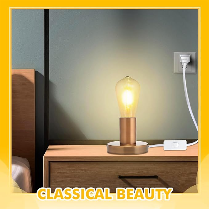 Tuanse 2 Pcs Polished Metal Desktop Lamp Base E26 E27 Screw Light Bulb Holder Sockets Night Light Base Lamp Replacement for Holding Bulb 6 Feet Cord on Off Switch Plug (Copper,Aluminum)