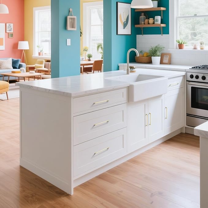 3 Pack 7.5 Inch(192mm) Hole Center Modern Brushed Gold Cabinet Pull Handle Timeless Vanity Drawer Pull Handle Classic Cabinet Hardware for Kitchen Dresser Bathroom, Screws Included, B-Gold(7.5x3)