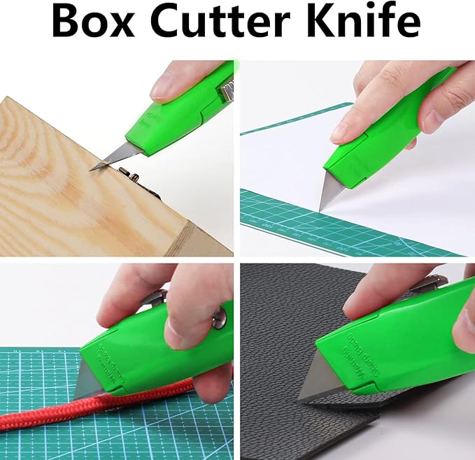DIYSELF 2Pack Utility Knife Box Cutter Retractable Blade Heavy Duty (Green)