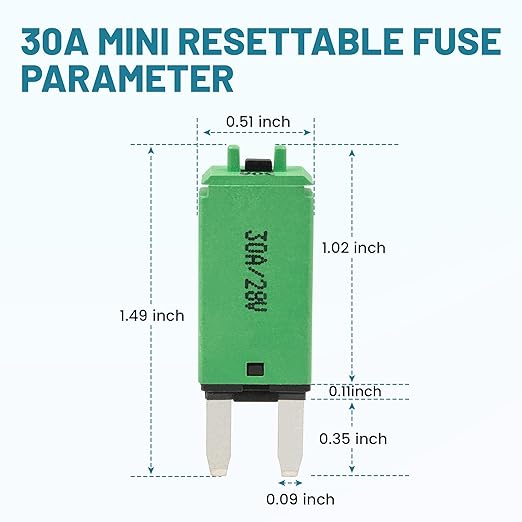 NuIth Manual Reset 30A Mini Fuse Circuit Breakers, E73 Low Profile ATM Circuit Breaker Blade Fuse DC 28V Resettable Standard Blade Fuses for Car Truck RV Marine (2PCS-30A)