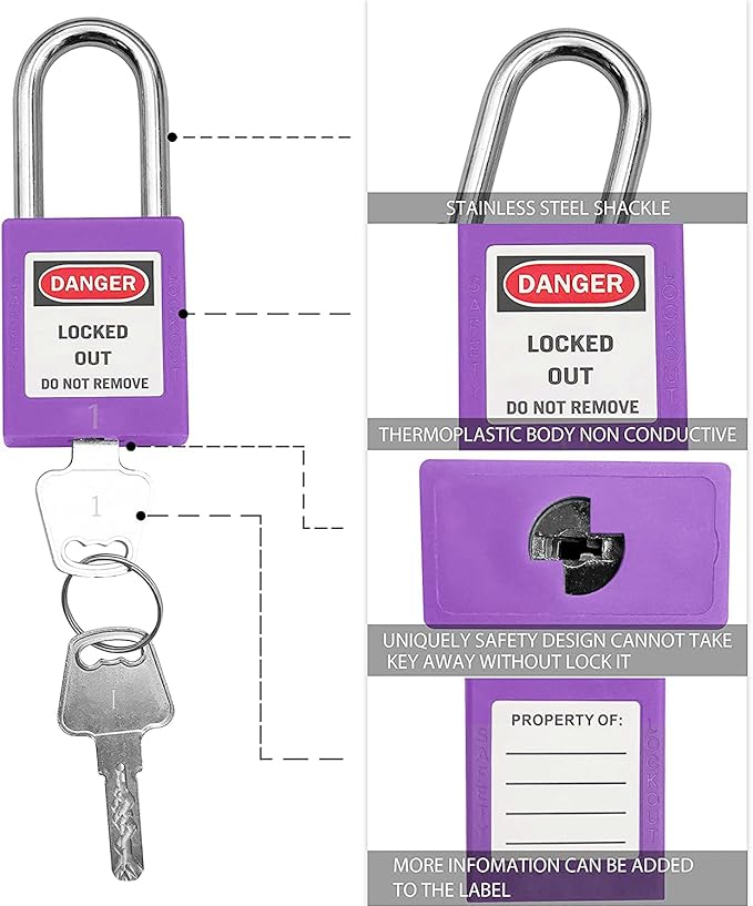 SAFBY Lockout Tagout Locks, Safety Padlock, Keyed Differently Loto Safety Padlocks for Lock Out Tag Out Kits Station (Purple 1-10)