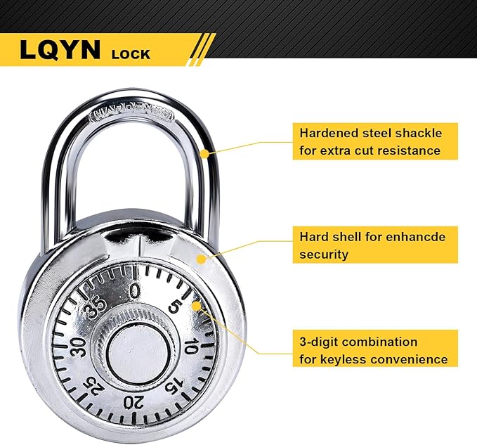 Combination Lock, LQYN Standard Dial Combination Lock, Pack of 48; Silver Turnplate, 2 in. Wide, Fixed Three Digital Combination, for School, Gym & Locker, Toolbox, Gate