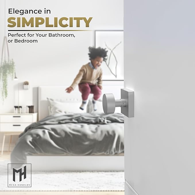 Mega Handles SUANA Privacy Door Knob for Hallway, Closet and Bathroom, Reversible Heavy Duty Design Door Knobs, Fits All Standard Door Sizes Screws Included - Satin Nickel (1 Pack)