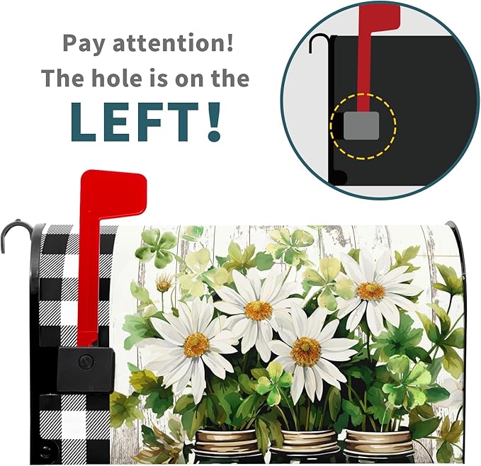 Buffalo Plaid Daisy Magnetic Mailbox Cover - Spring Summer Floral Farmhouse Welcome - Standard Size 25.5 x 21 Inch Waterproof Post Box Wraps for Garden Yard Decor Outdoor