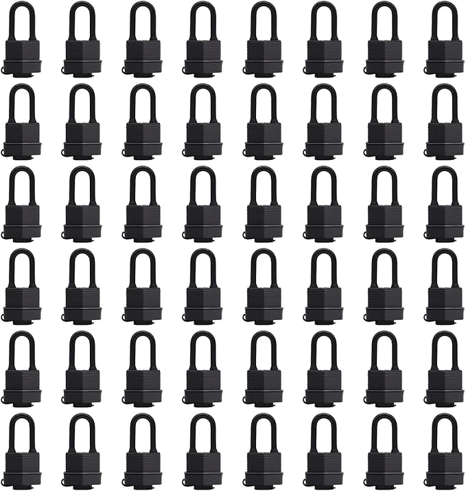 FIGODE® Waterproof Padlocks Keyed Alike for Outdoor use, Covered Heavy Duty Laminated Steel Lock, 1-9/16 Inch. Wide, Long Padlock, Pack of 48