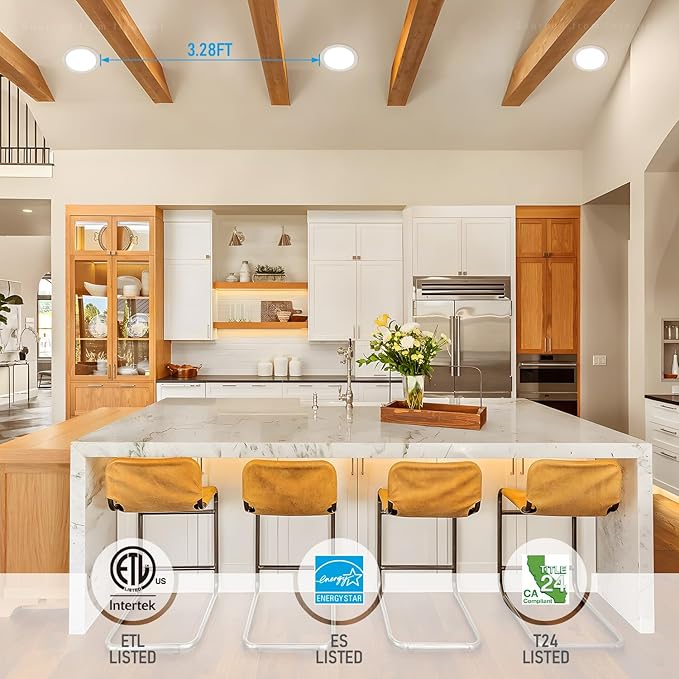 TORCHSTAR 8 Inch 5CCT Ultra-Thin LED Recessed Ceiling Light with Junction Box, CRI90, 27003000350040005000K Selectable, 18W Dimmable Slim Canless Wafer Downlight, ETL & ES & FCC, Pack of 6