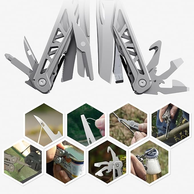 Multitool, 17-in-1 Stainless Steel Multi Tool Pliers with Self-Locking, Pocket Knife, Nylon Sheath, Professional (EDC) Multi-Tool for Survival, Camping and Hunting, Hiking, Gifts for Men