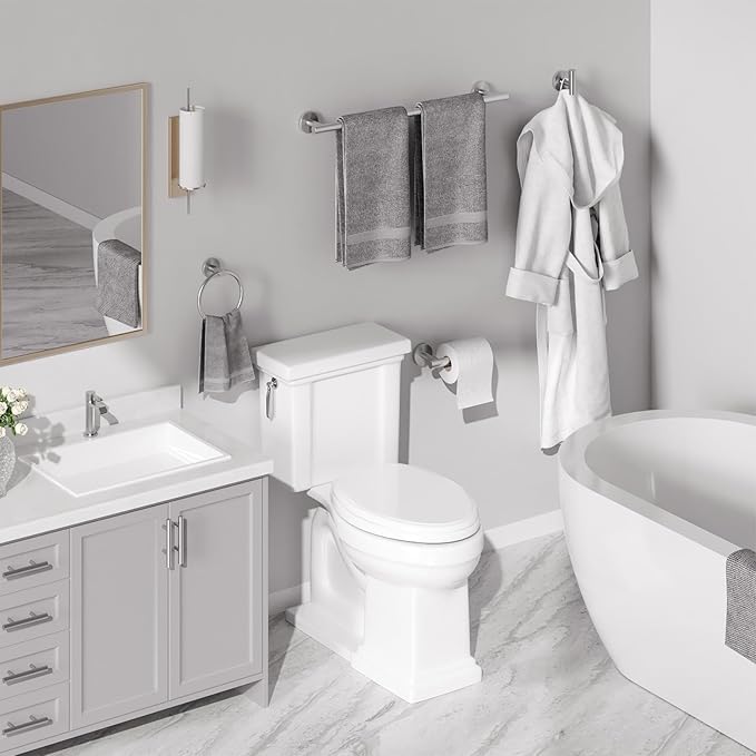 USHOWER Brushed Nickel Bathroom Hardware Set, Modern 24-Inch Towel Bar Set Wall Mounted, Durable SUS304 Stainless Steel Bathroom Accessories Set, 4-Piece