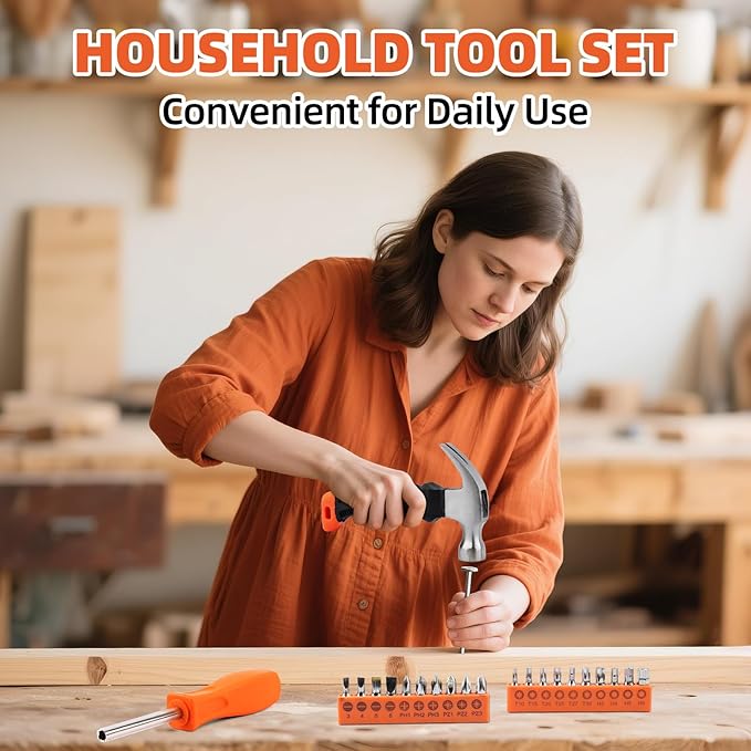 Tool Set, 22 Piece Household Hand Tool Kit, Convenient or Home, Garage, Office and Dorm Use - Essential Tools for the Whole Family, Orange