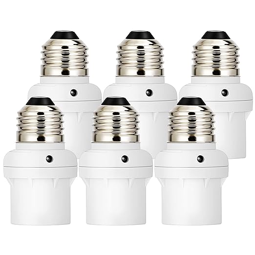 DEWENWILS Light Sensor Socket, E26 E27 Dusk to Dawn Light Bulb Sockets for Light Fixtures, Compatible with Incandescent/CFL/LED/Halogen Bulbs, ETL Listed, 6 Pack, White