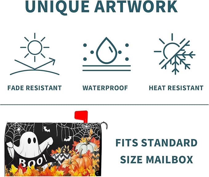 Halloween Ghost Pumpkin Mailbox Covers Magnetic Black Happy Halloween Seasonal Holiday Post Letter Box Cover Standard Size 21x18 Inch for Garden Yard Decor