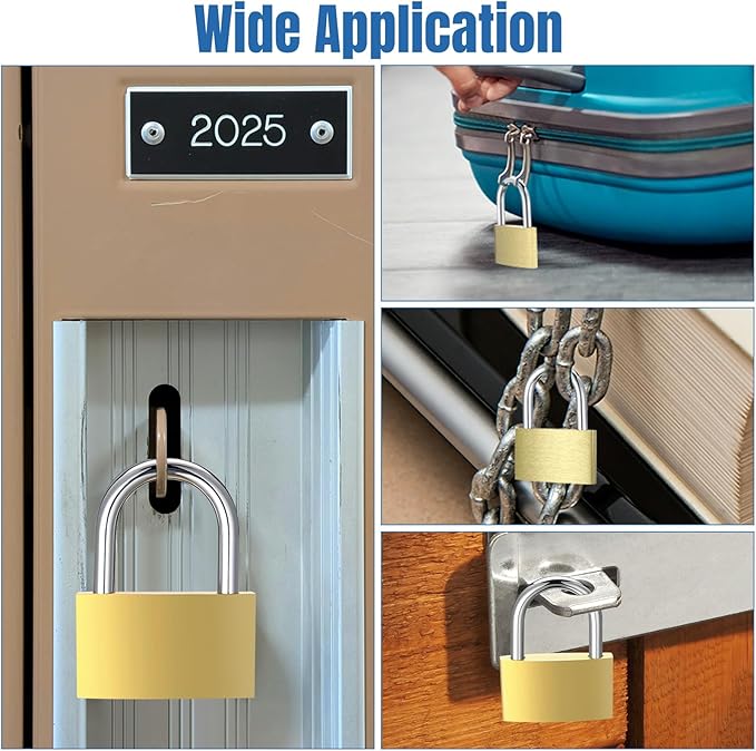 10pcs Solid Brass Keyed Padlock, Small Yellow Gym Lock, Strong Padlock with Same Key for Luggage Toolbox (50mm)