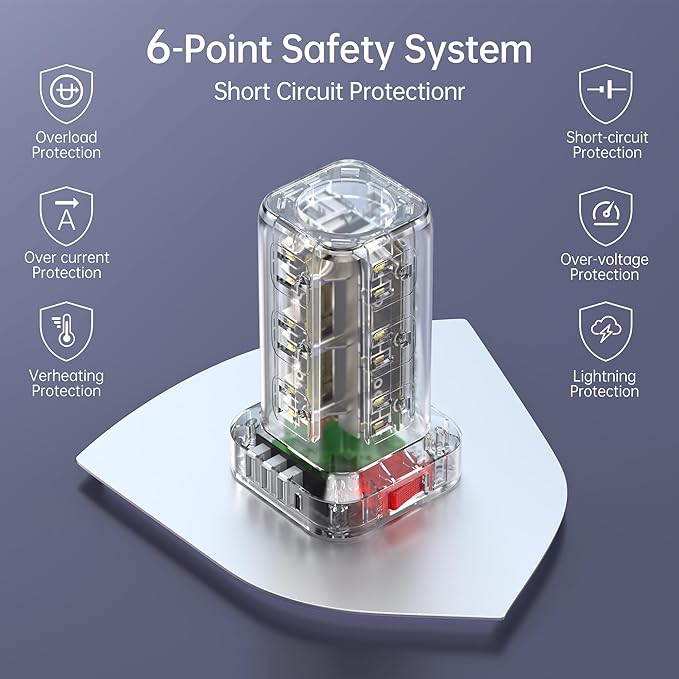 15FT USB C Power Strip Surge Protector Tower, Mini Power Strip Tower Travel 12 AC 4 USB Power Strip with USB Ports, Overload Protection for Home Office
