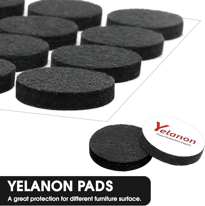 Yelanon Felt Furniture Pads for Hardwood Floors -24 Pcs 2.5" Premium Felt Pads for Chair Legs, Floor Protectors for Furniture, Black