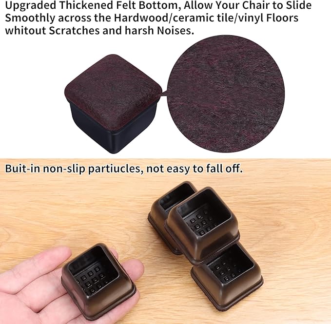 Ezprotekt 24 Pcs Extra Small Square Chair Leg Floor Protectors, Silicone Felt Furniture Pads, Dining Table Leg Caps Covers Protectors for Hardwood Floors No Scratches (S Fit: 0.55" - 0.75", Black)