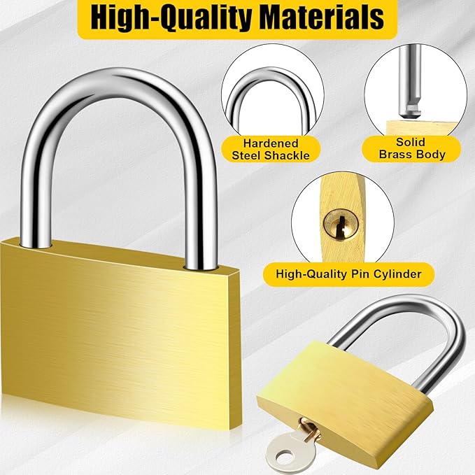 18 Pcs Solid Brass Keyed Padlock, Small Yellow Gym Lock, Strong Padlock with Same Key for Luggage Toolbox (40mm 1-9/16")