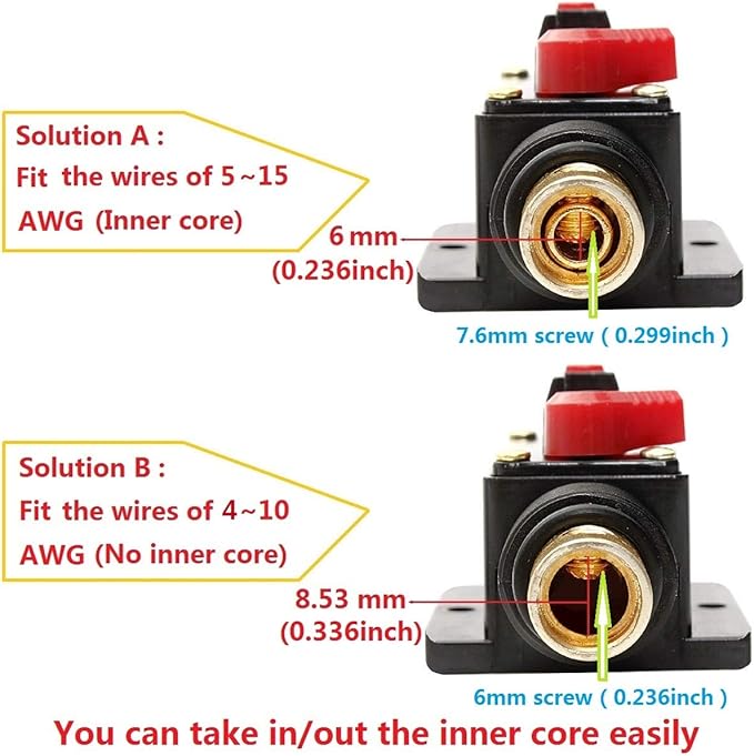 100A Auto Car Protection Stereo Switch Fuse Holders Inline Circuit Breaker Reset Fuse Inverter for Car Audio System Protection 12V-24V DC