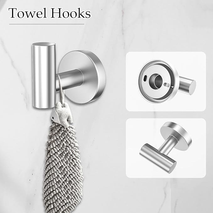 5-Piece Brushed Nickel Towel Bar Set Bathroom Hardware Set Includes Multi-Purpose Toilet Paper Holder 23.6in Towel Bar Towel Ring Towel Hooks Stainless Steel Wall-Mounted Bathroom Accessories