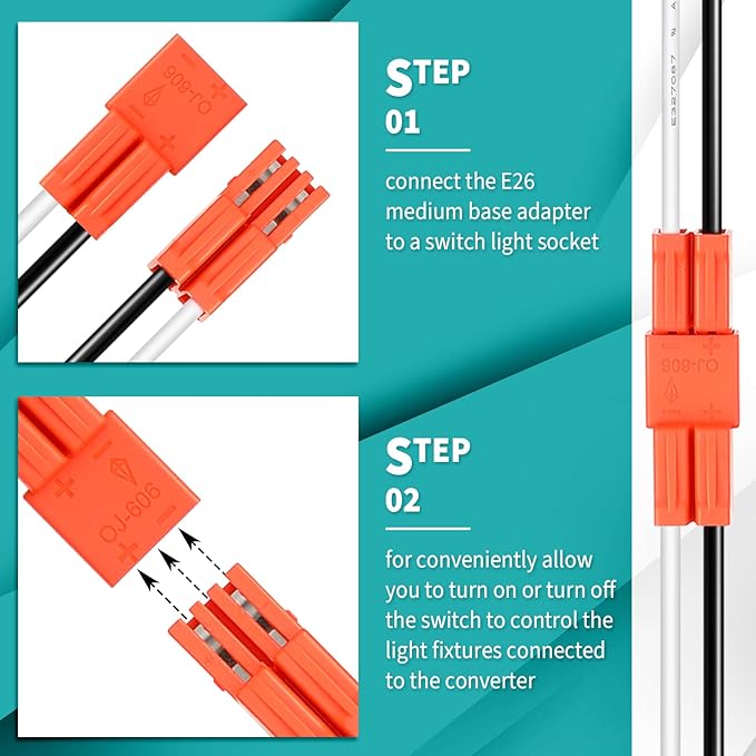 Zhengmy 100 Pcs E26 Socket Adapter, Medium Base Male Screw in Light Socket Pigtail for LED Recessed Lights