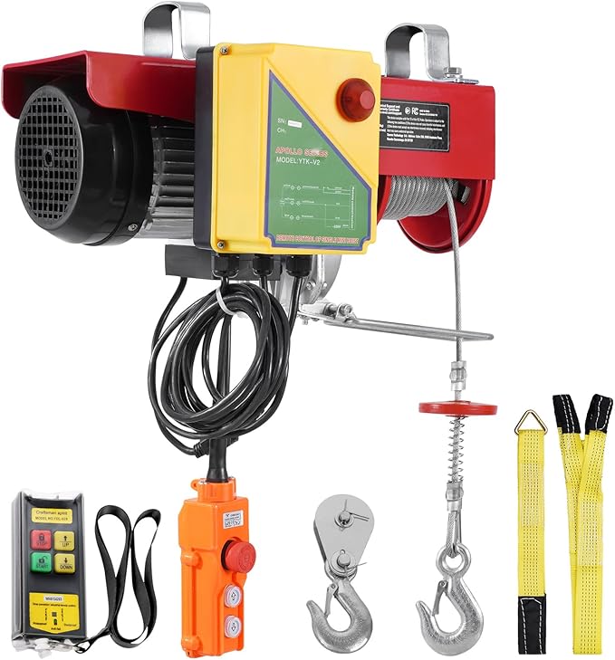 VEVOR Electric Hoist, 2200 lbs 120V Electric Winch with 328 ft Wireless & 14 ft Wired Remote Control, 40 ft Single Cable Lifting Height, Single/Double Slings, Lift Hoist for Garage Warehouse Factory