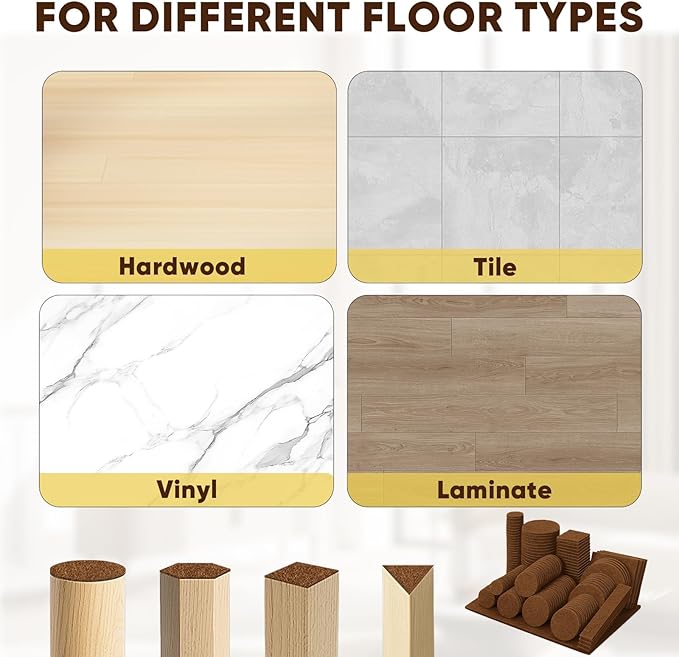 BALEINE 141PCS Felt Furniture Pads, Multi-Size Felt Pads for Chair Legs, Tables, Beds, Scratch-Reducing Floor Protectors for Hardwood Floors, Tile, Vinyl, and Laminate (141PCS, Brown)