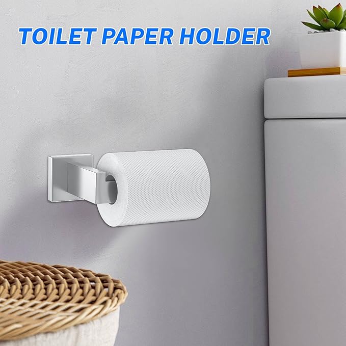 5 Pieces Brushed Nickel Towel Bar Set Bathroom Hardware Accessories Set Include 23.6 Inch Towel Bar Toilet Paper Holder Towel Ring Coat Hooks SUS304 Stainless Steel Wall Mounted Towel Holder Set