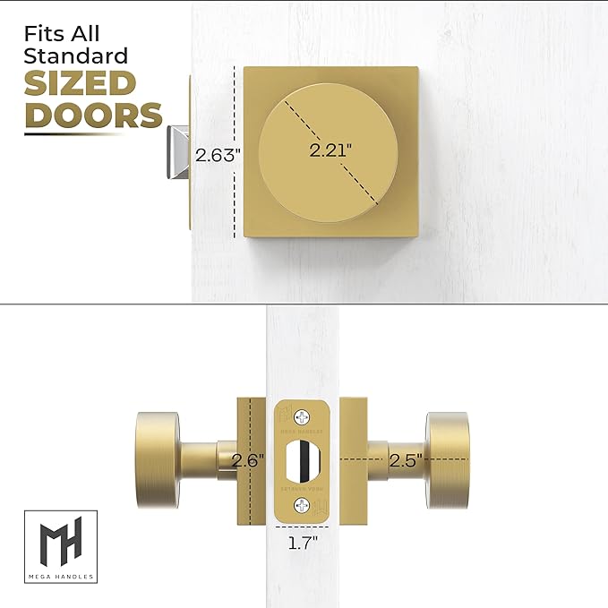 Mega Handles SUANA Privacy Door Knob for Hallway, Closet and Bathroom, Reversible Heavy Duty Design Door Knobs, Fits All Standard Door Sizes Screws Included - Satin Brass (1 Pack)