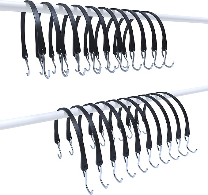 KJE 20Pack 21" Rubber Bungee Cords with S Hooks - Quality EPDM, Heavy Duty Black Bungee Straps, Ideal for Outdoor Tie Downs, Securing Tarps, Canvases, Cargo in Cold Hot Climates