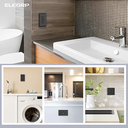 ELEGRP GFCI Outlet 20 Amp, Self-Test GFI Electrical Outlet with Narrow Design, GFCI Receptacle with LED Indicator, UL Listed, Black, Wall Plate Included, 30 Pack