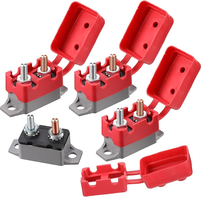 4 Pieces DC 12V - 24V Automatic Reset Circuit Breaker Circuit Breaker with Cover Stud Bolt for Automotive and More (40 Amp)