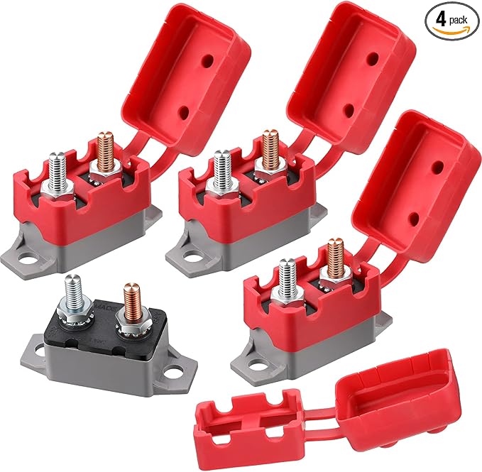 4 Pieces DC 12V - 24V Automatic Reset Circuit Breaker Circuit Breaker with Cover Stud Bolt for Automotive and More (20 Amp)
