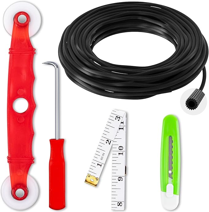 Window Screen Repair Kit, Screen Door Repair Kit, 0.125"X100' Screen Spline for Window Screen, 5 in 1 Screen Replacement Kit, Screen Roller Tool Round Retainer Spline Removal Hook Ruler Cutter