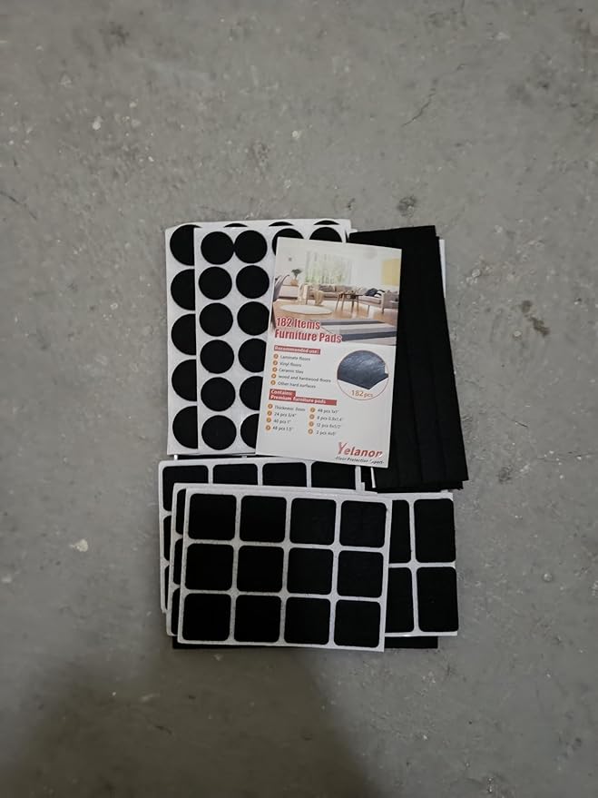 Yelanon Felt Furniture Pads -182 Pcs Premium Felt Pads for Chair Legs Furniture, Floor Protectors for Hardwood Floors, Brown