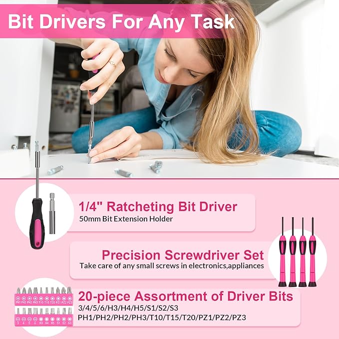 THINKWORK Pink Tool Set - 40 Piece General Household Hand Tool Kit with Storage Toolbox, Small Basic Tool Set Perfect for DIY, Home, Office, Garage and College Dormitory Use - Christmas Gift for Women