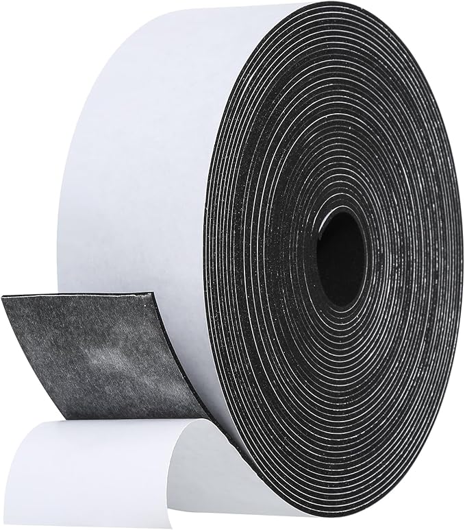 Weather Stripping Door Seal Strip- 2 Inch X 1/16 Inch X 32Feet, Strong Adhesive, Lightproof, Soundproof, Weatherproof Foam Tape Insulation for Sliding Door, Front Door Frame, Windows- Black