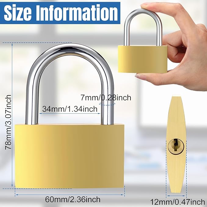 6pcs Solid Brass Keyed Padlock, Small Yellow Gym Lock, Strong Padlock with Same Key for Luggage Toolbox (60mm)