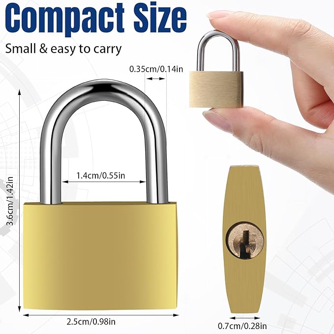 24 Pcs Solid Brass Keyed Padlock, Small Yellow Gym Lock, Strong Padlock with Same Key for Luggage Toolbox (25mm)