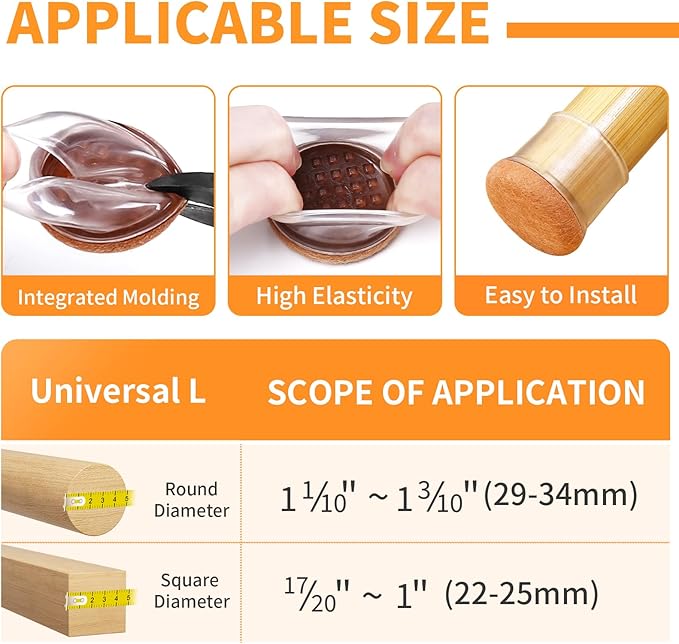 Ezprotekt 24 Pcs Clear Silicone Chair Leg Floor Protectors with Felt, Floor Protectors for Chairs, Chair Leg Caps Covers, Chair Leg Socks Bar Stool Leg Floor Protectors (L Fit: 1.1"-1.3", Round)