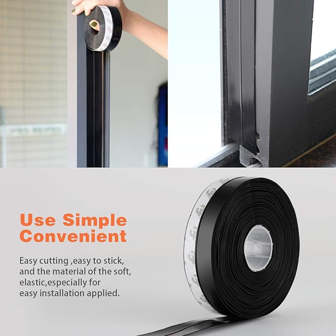 26 Feet Silicone Seal Strip, Weather Stripping Seal Tape for Door, Window & Shower Glass Gaps (Black, 35MM)