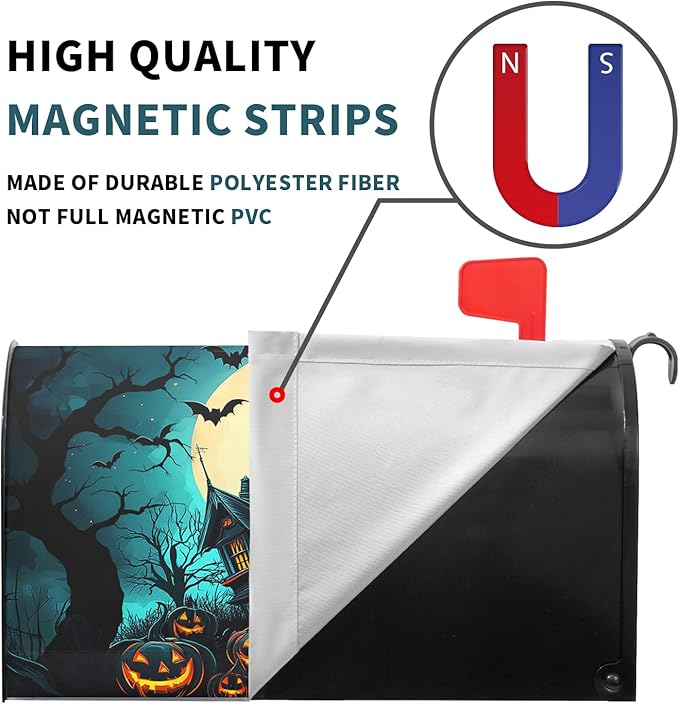 Halloween Mailbox Covers Magnetic Spooky Pumpkin Castle Bat Scary Night Happy Halloween Seasonal Holiday Post Letter Box Cover Standard Size 25.5x21 Inch for Garden Yard Decor
